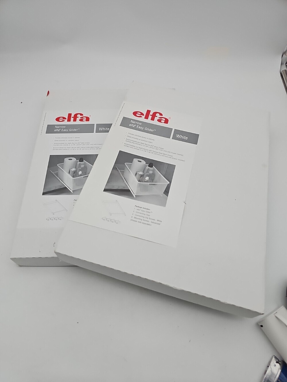 Lot of 2 New Elfa Narrow Easy Glider White Cabinet Storage Sliding Hardware Kit